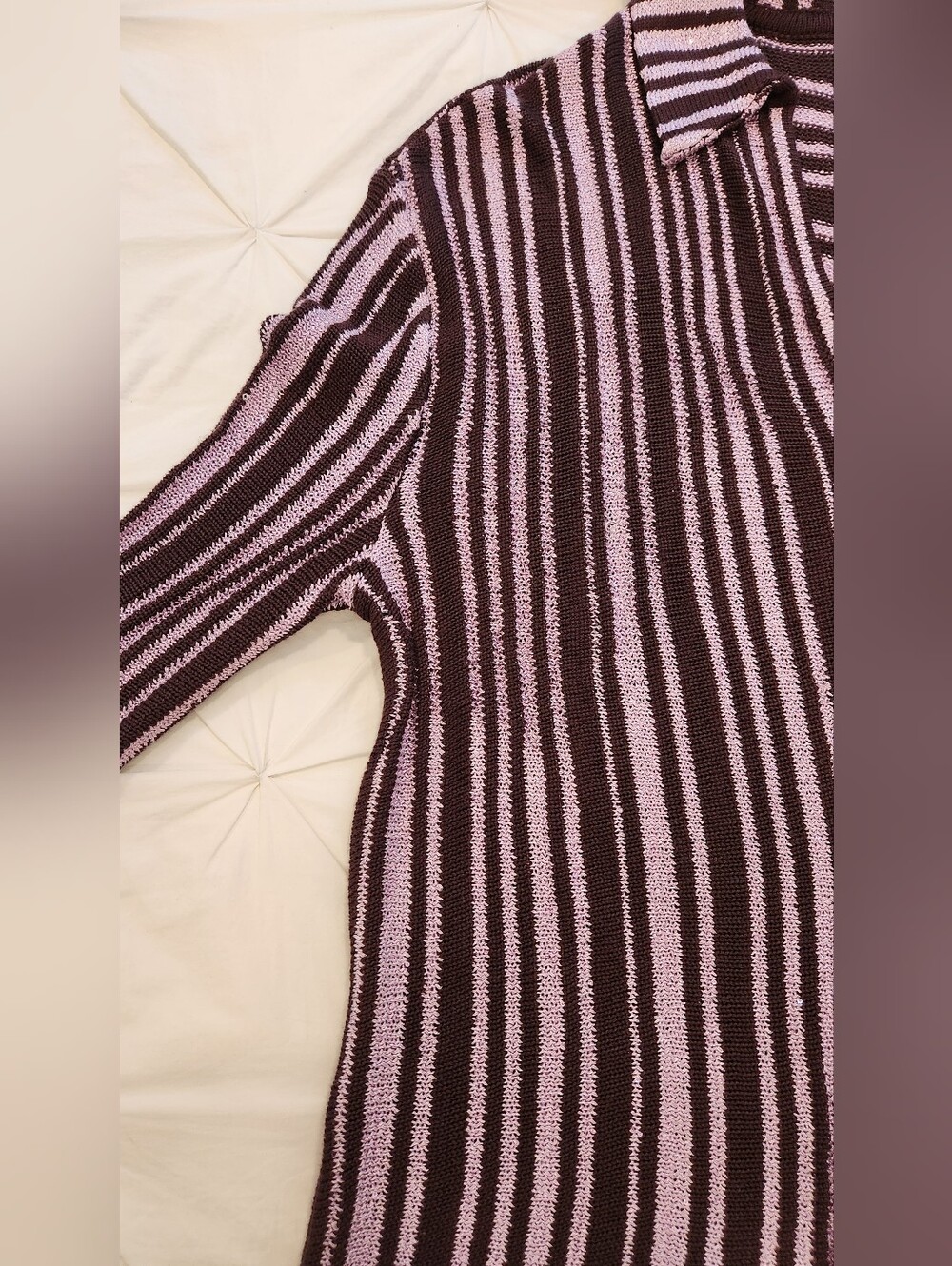 Free People Beach Bash Sweater Plum Chocolate Sequined Striped Size XL - Picture 8 of 15
